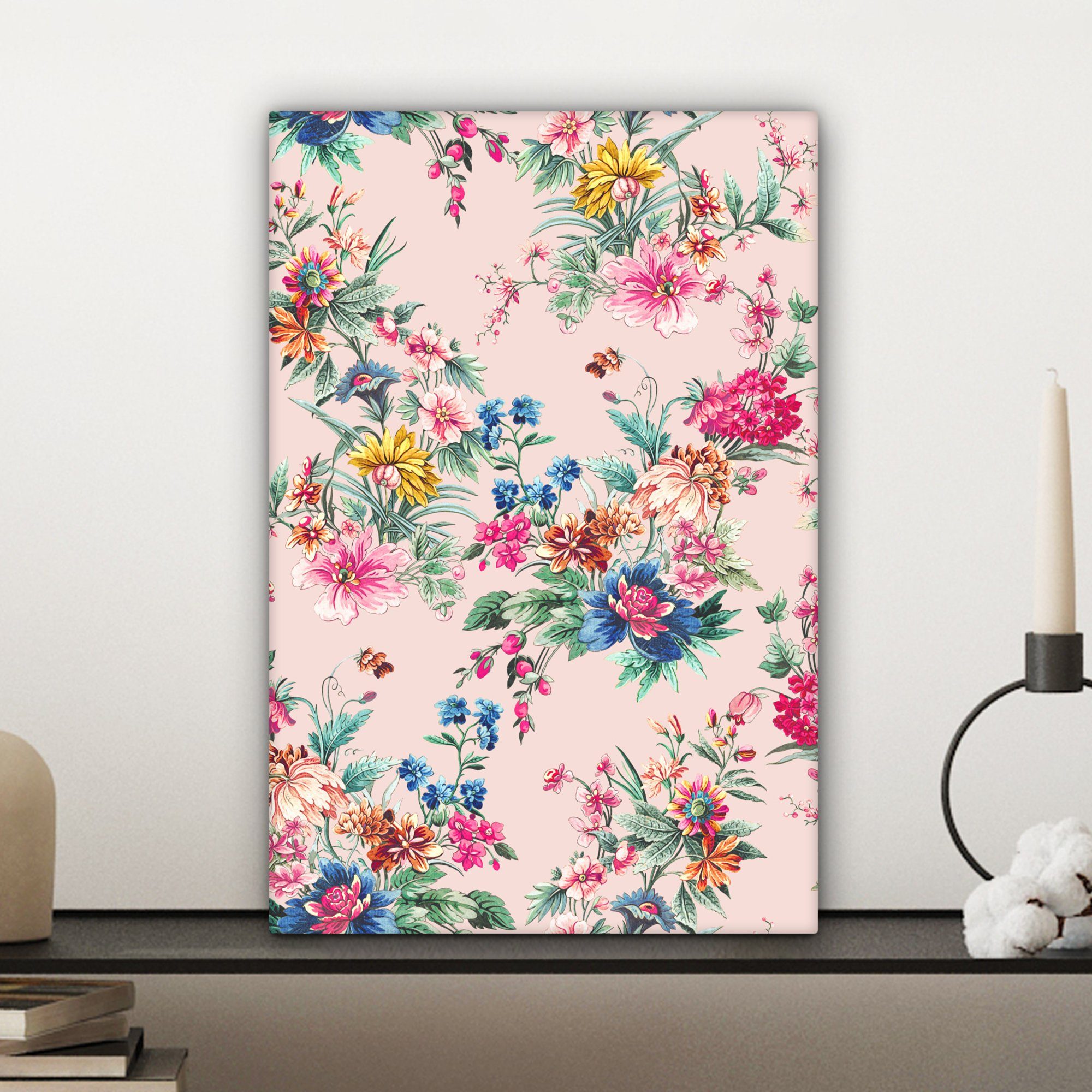 Leinwandbild 20x30 Gemälde, Pastell, (1 fertig - inkl. OneMillionCanvasses® - bespannt St), Blumen Leinwandbild Rosa cm Zackenaufhänger,