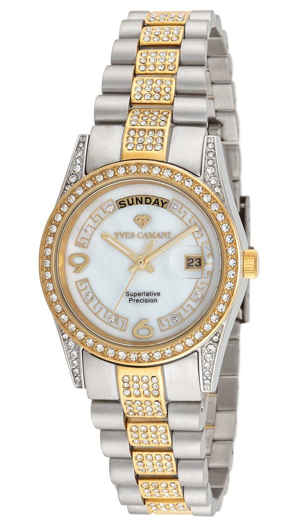 Yves Camani Quarzuhr TIBERIUS, Edelstahlband, Zirkonia-Kristalle, Datums- u günstig online kaufen
