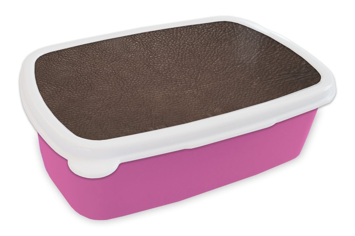 MuchoWow Lunchbox Leder - Braun - Textur - Design - Lederoptik, Kunststoff, (2-tlg), Brotbox für Erwachsene, Brotdose Kinder, Snackbox, Mädchen, Kunststoff rosa