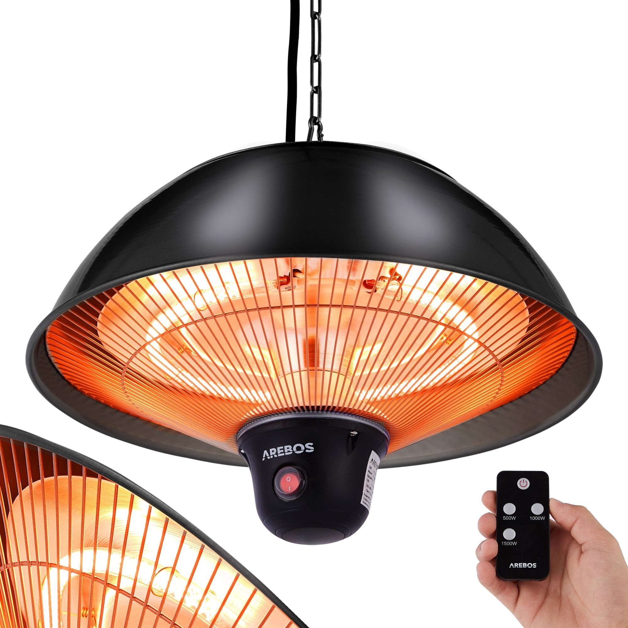 Arebos Heizstrahler Decken-Heizstrahler, Balkonheizer, 3 Heizstufen 500/1000/1500 W, Deckenstrahler