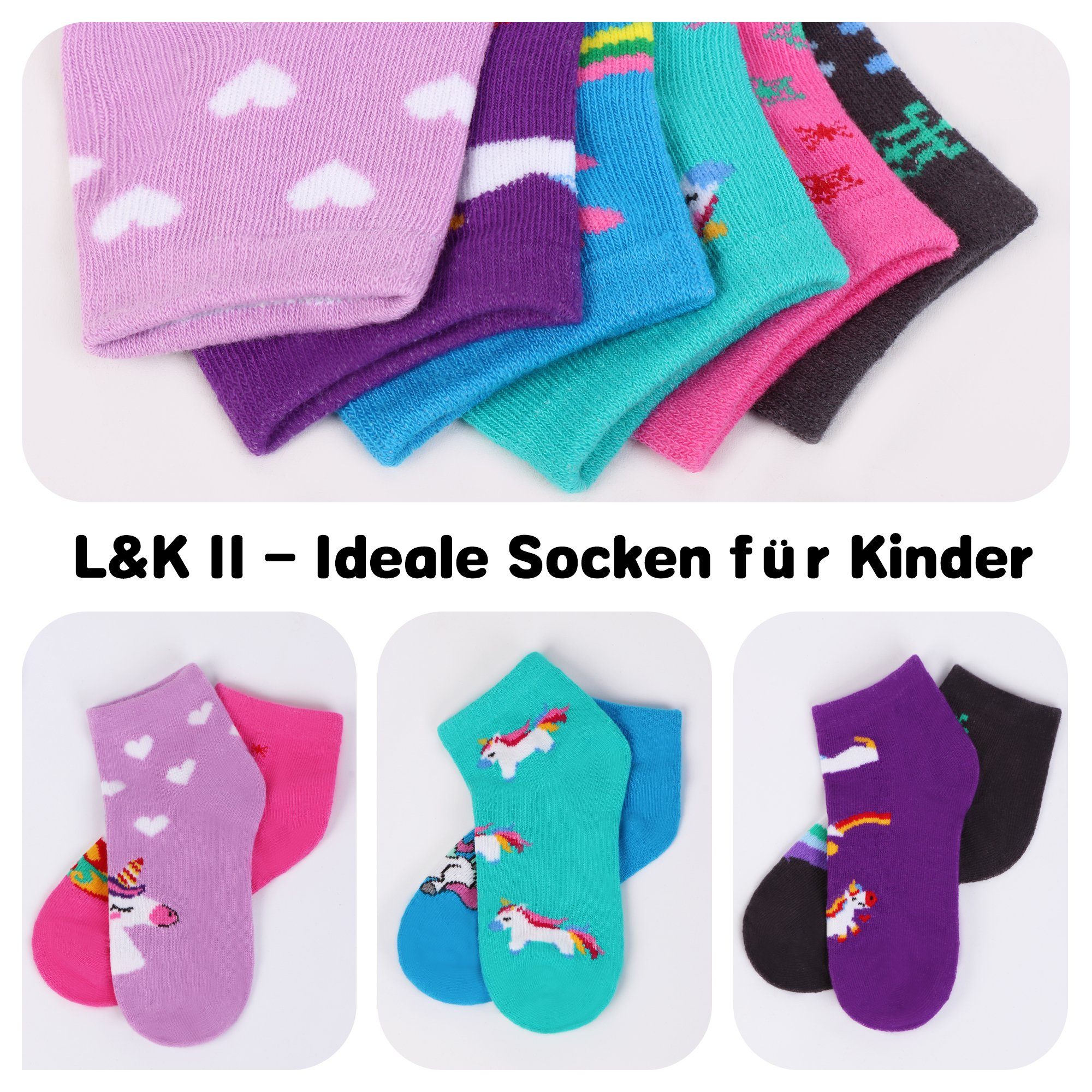 L&K-II Mädchen Socken Baumwolle Kurzsocken 10/12-Paar) 2118-2810 (Beutel, aus