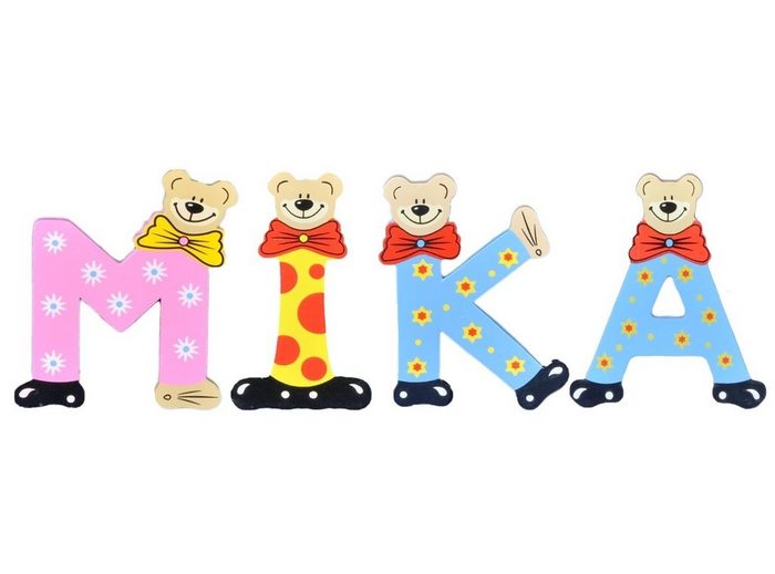 Playshoes Deko-Buchstaben (Set 4 St) Kinder Holz-Buchstaben Namen-Set MIKA - sortiert Farben können variieren bunt