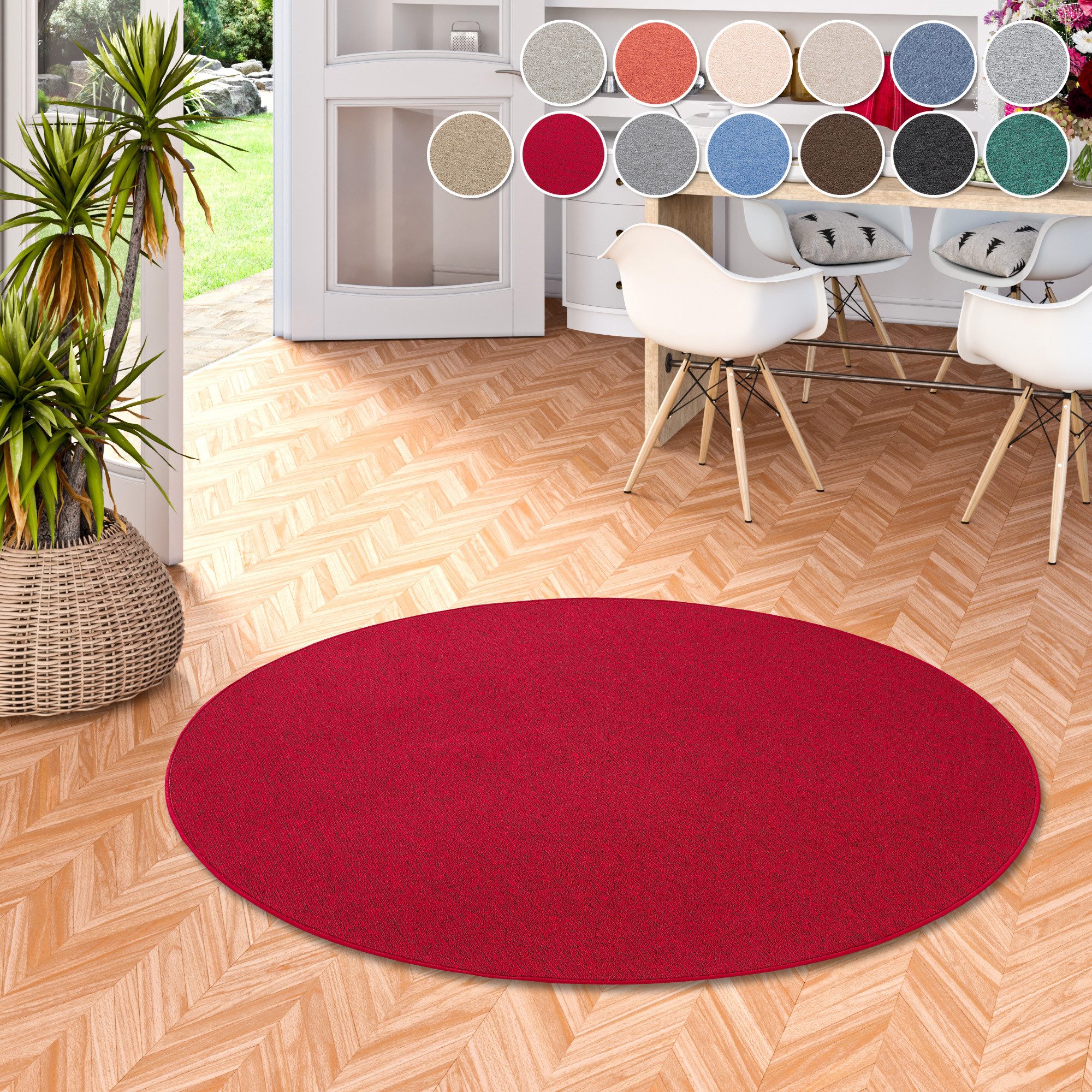 OTTO home Teppich Fortis, Schlinge, Made in Netherlands, rund, Höhe: 5 mm, Uni Farben, gekettelt, strapazierfähig, Wohnzimmer