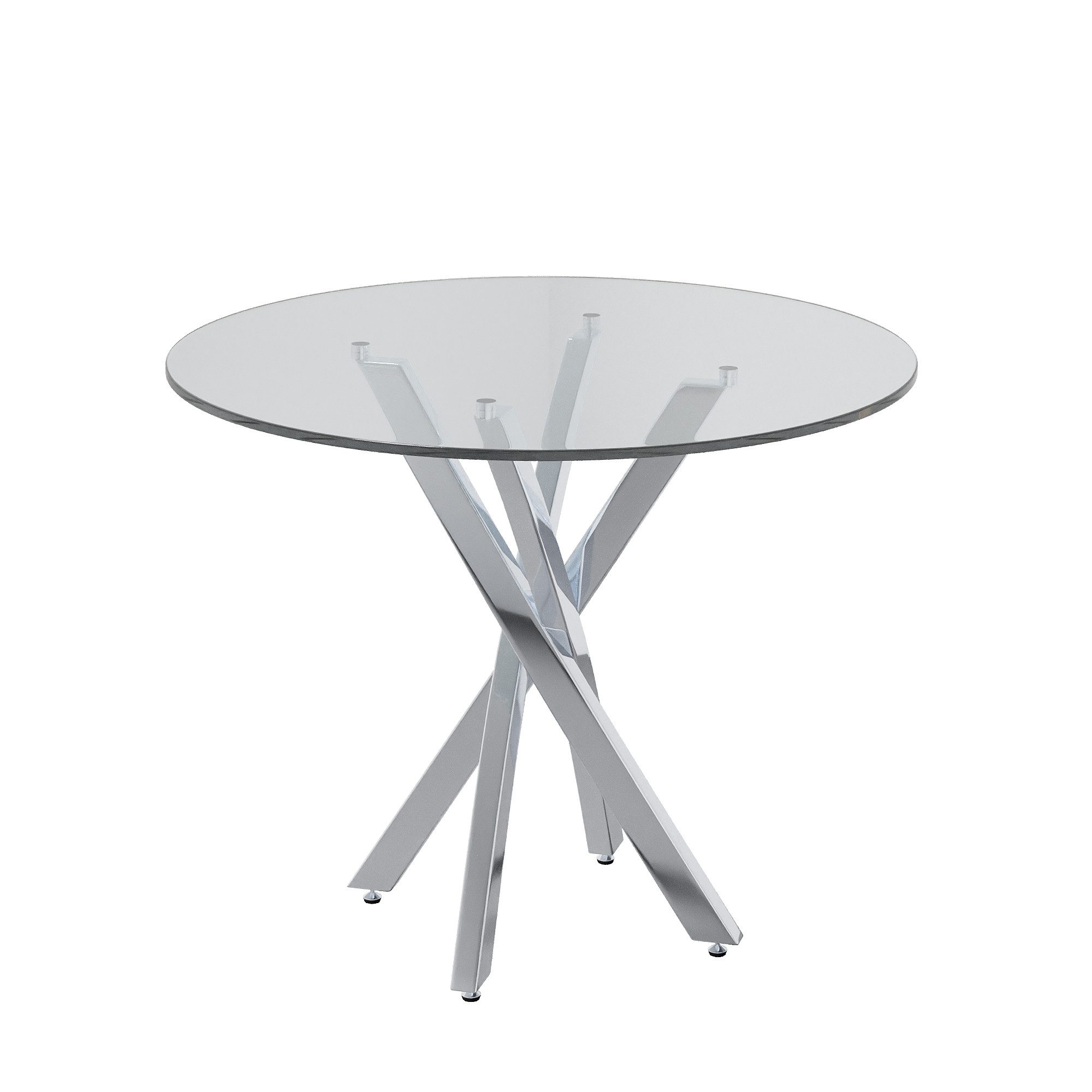Flieks Esstisch Glastisch 80x75 cm (galvanisierte Tischbeine mit verstellbaren Fußpolstern in silberfarben, 1-St., 1 Tisch), runder Küchentisch Freizeittisch, Tischplatte aus gehärtetem Glas