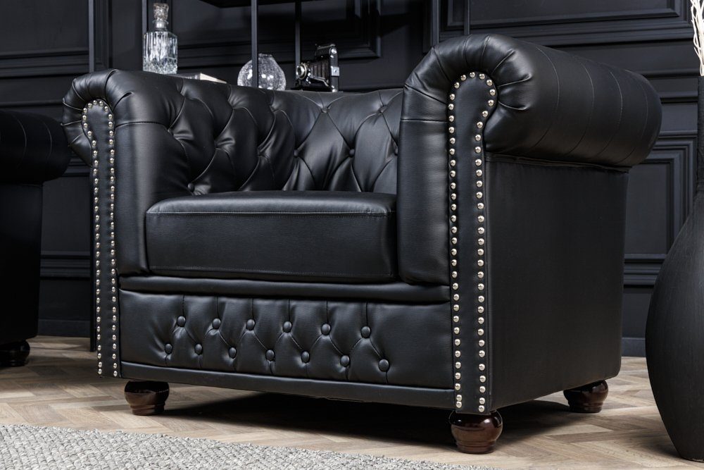 riess-ambiente Chesterfield-Sessel CHESTERFIELD 110cm matt schwarz (Einzelartikel, 1-St), Wohnzimmer · Kunstleder · Federkern · Knopfheftung · Design – Bild 3 von 5