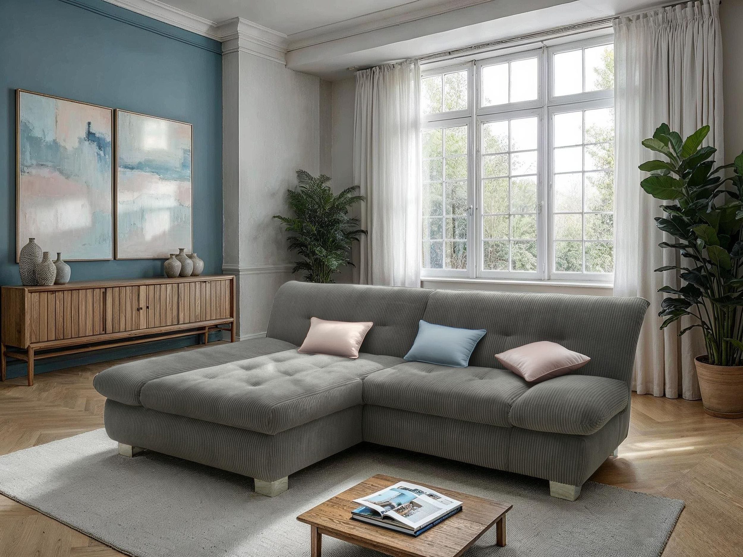 DOMO collection Ecksofa 100031 234x157 cm, kompakt, komfortabel & bequem, L-Form, whlw. mit Bettfunktion und Armteilverstellung