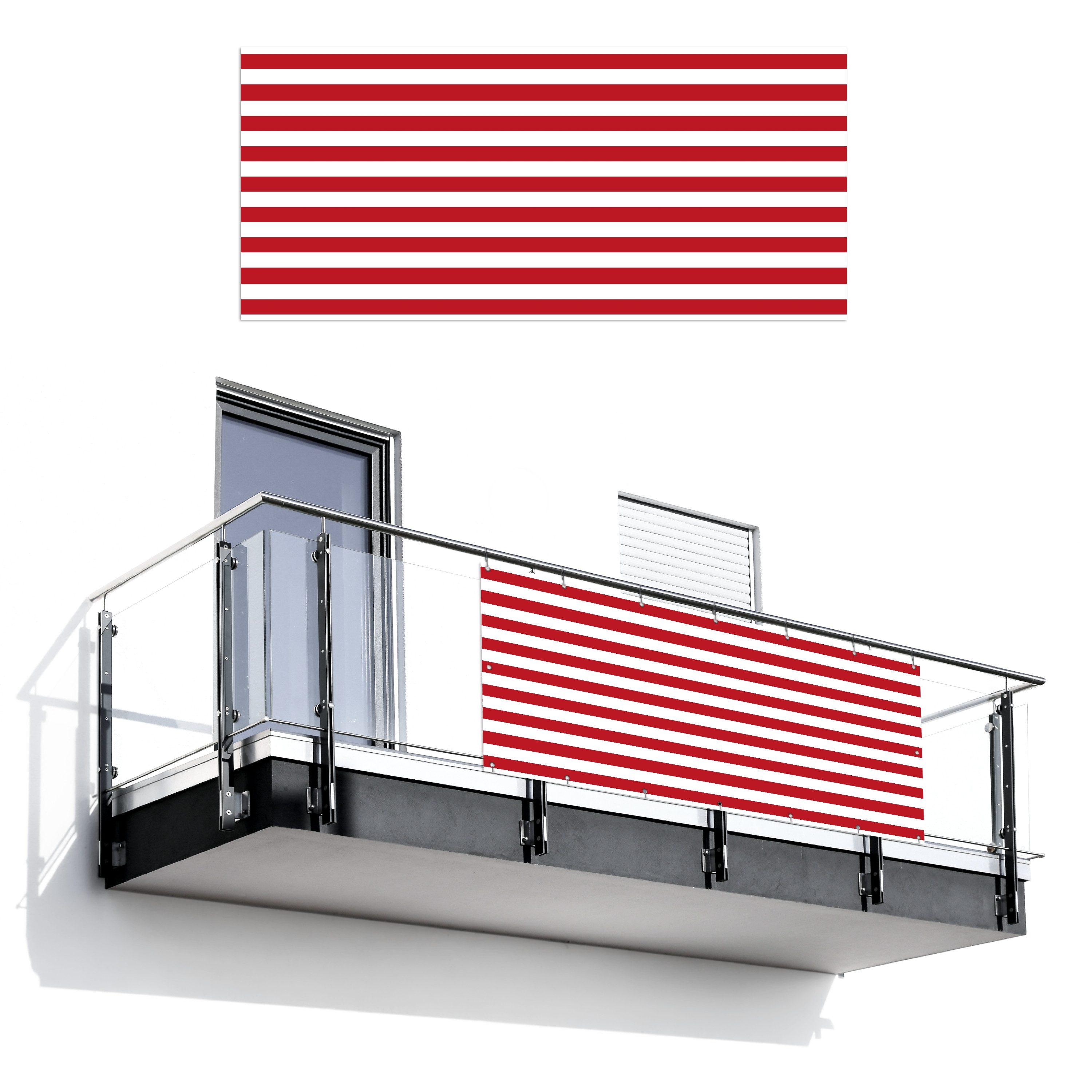 MuchoWow Balkonsichtschutz Muster - Streifen - Rot - Weiß (1-St) Balkon Sichtschutz 90x200, Windschutz für Zaun PVC, 200x90 cm