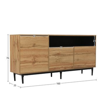 BlingBin Sideboard Anrichte Breite 160CM (1 St), sideboard aus Holz, mit drei Türen und Regalen, 160 x 35 x 76 cm