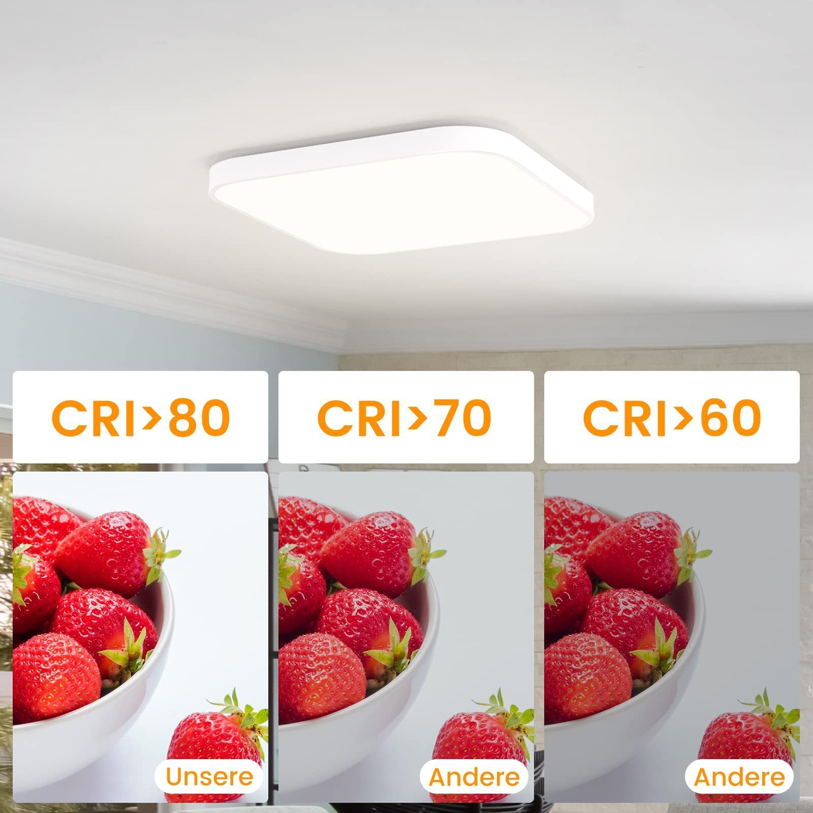 integriert, fest IP44 Quadratisch Dimmbar, Deckenleuchte Tageslichtweiß, LED Weiß ZMH LED 15W, 27cm Flach