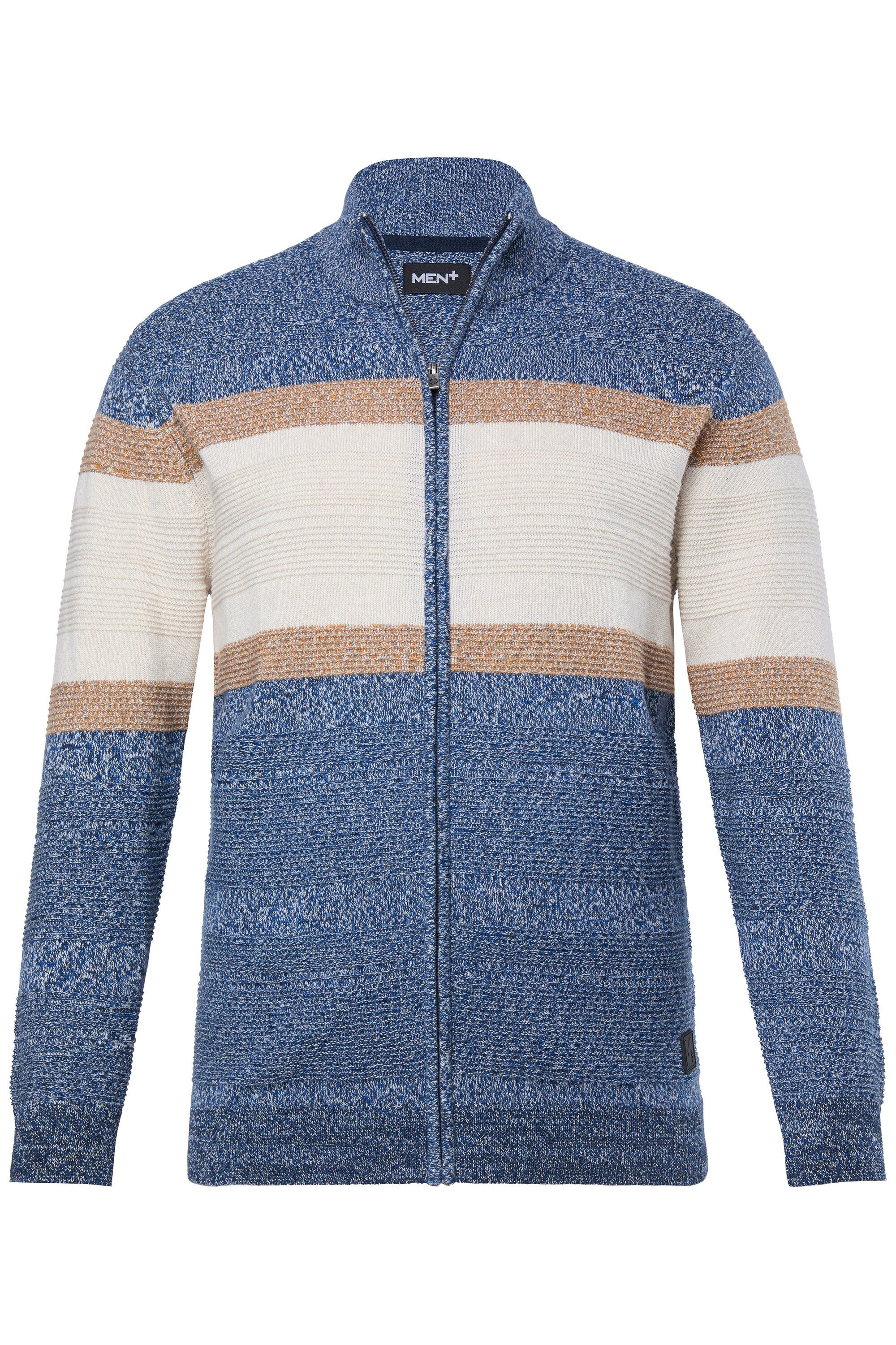 Poloshirt Strickjacke Melangestrick Stehkragen Zipper