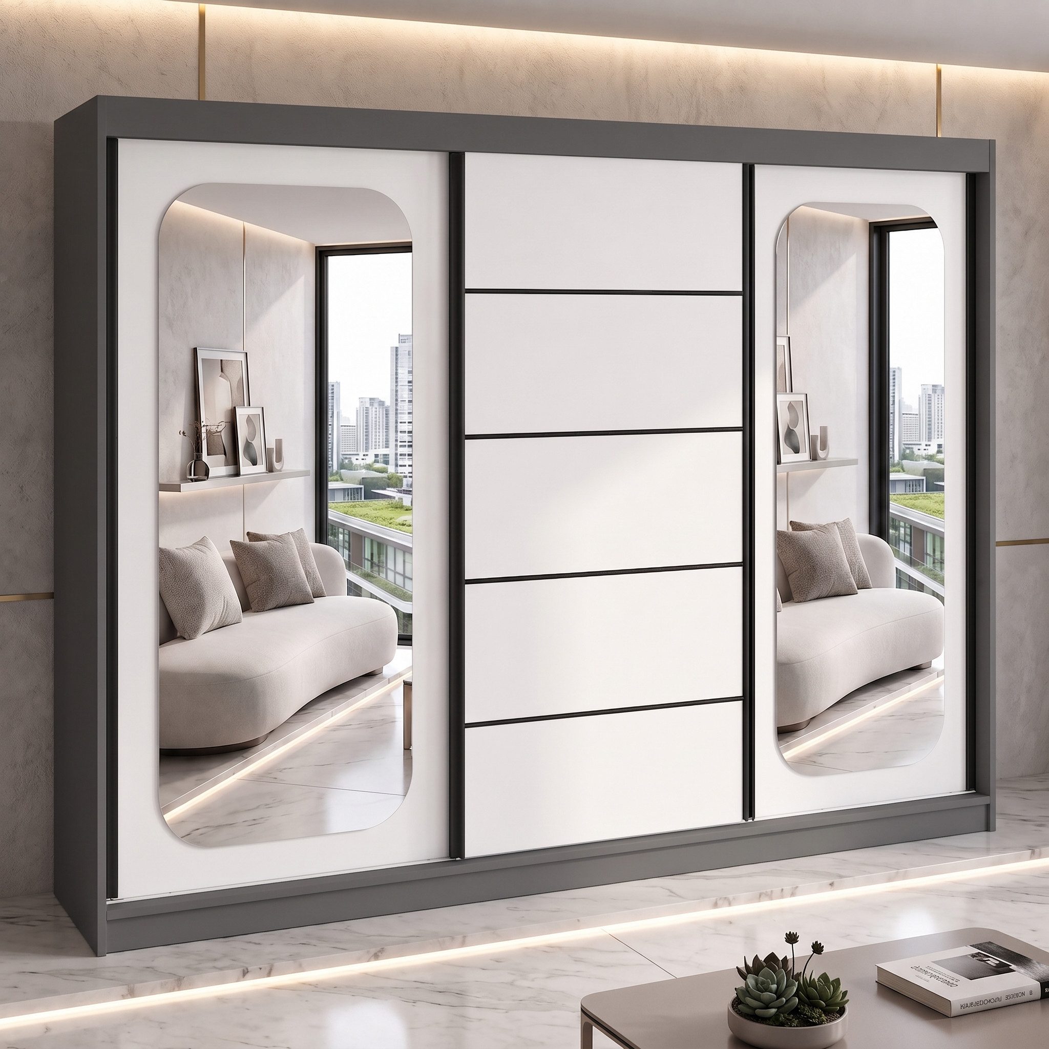 A&J MöbelLand GmbH Schiebetürenschrank BELANO – Moderner Kleiderschrank mit Schiebetüren (Die perfekte Kombination aus modernem Design, hoher Funktionalität und großzügigem Stauraum für Kleidung, Bettwäsche und Accessoires, erhältlich in verschiedenen Farben und Innenaufteilungen., Breite: 200 cm, Höhe: 215 cm, Tiefe: 59,5 cm) TOP ANGEBOT! Moderner Schwebetürenschrank.