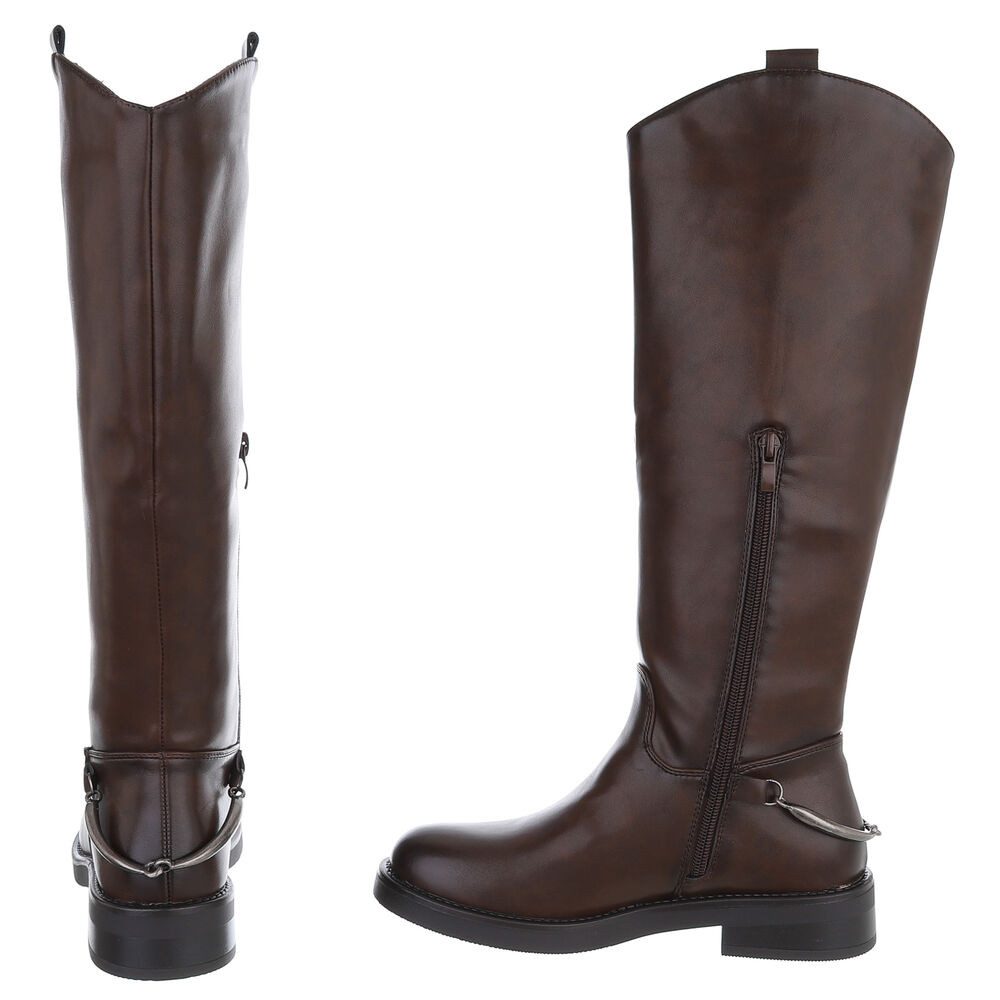 Ital-Design Elegante hohe Stiefel für Damen mit hohem Komfort Stiefel (90471261) Blockabsatz Flache Stiefel in Braun