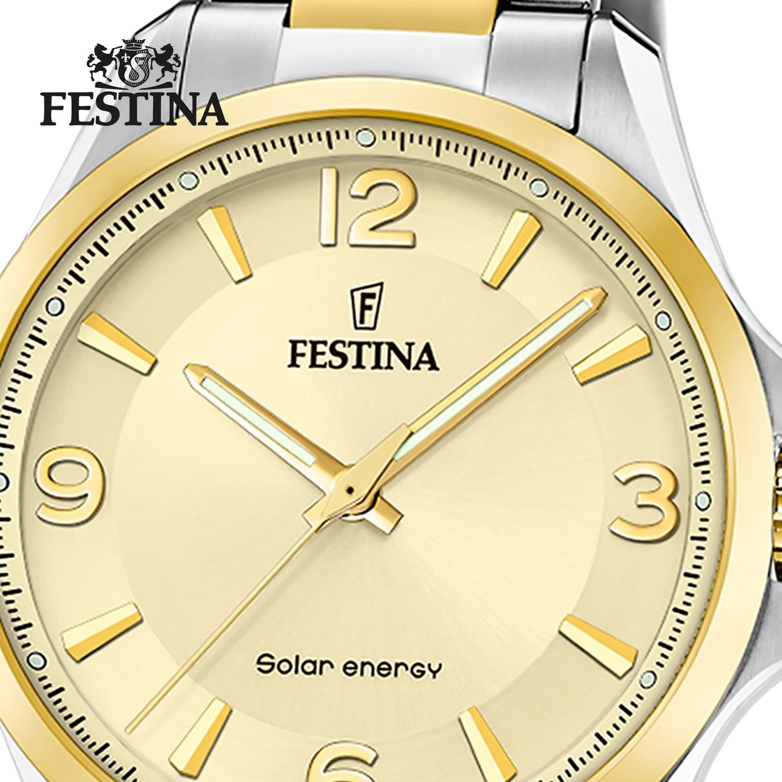 Festina Solaruhr Festina Herrenuhr Edelstahl silber gold, (Solaruhr), Herren Solaruhr rund, Edelstahlarmband silber, gold, Luxus