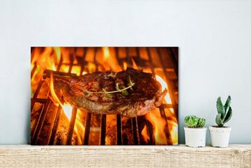 OneMillionCanvasses® Leinwandbild Steak auf dem Grill, (1 St), Wandbild Leinwandbilder, Aufhängefertig, Wanddeko, 30x20 cm