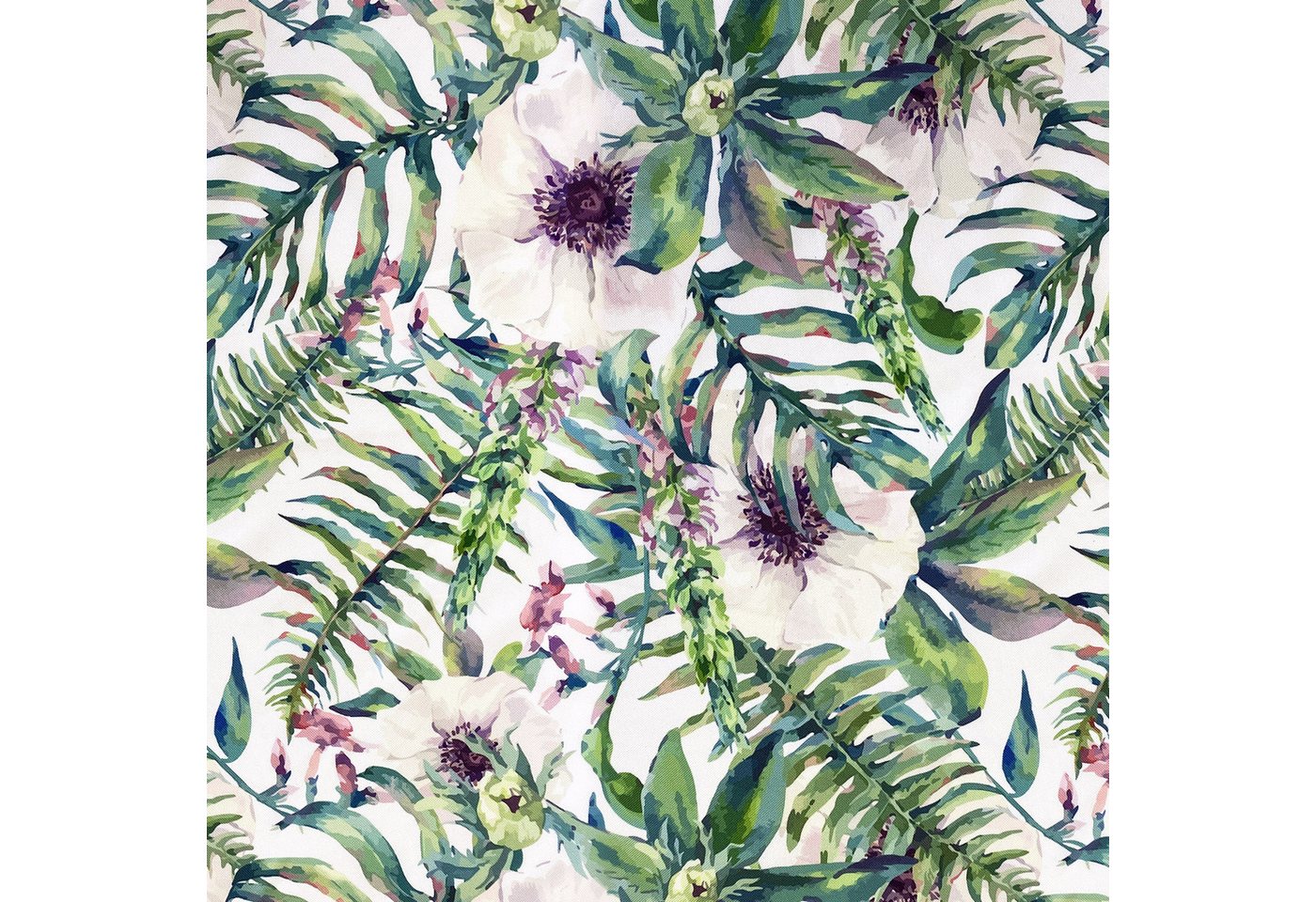 Thumbnail - novely® Stoff OXFORD 210D D223 Painted White Flowers Printstoff Outdoor, Wasserabweisend, Outdoor, Meterware, 1lfm