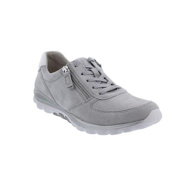 Gabor Rollingsoft Sneaker, Dreamvelour / Cervo, light grey / weiss, Schnürung und Reißv Schnürschuh