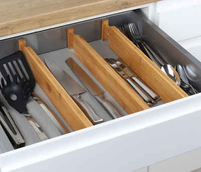 Spetebo Besteckeinsatz Bambus Schubladenteiler - 4er Set (Set, 4 St., 4-teilig), Holz Schubladentrenner Schubladen Einsatz für Besteck verstellbar