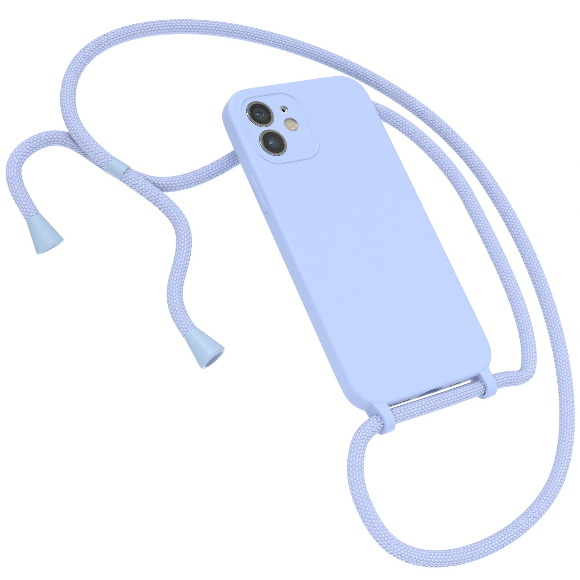EAZY CASE Handykette Silikon Kette für Apple iPhone 12 6,1 Zoll, Handyhülle mit Umhängeband Matt Hülle mit Band Kordel Blau / Hellblau