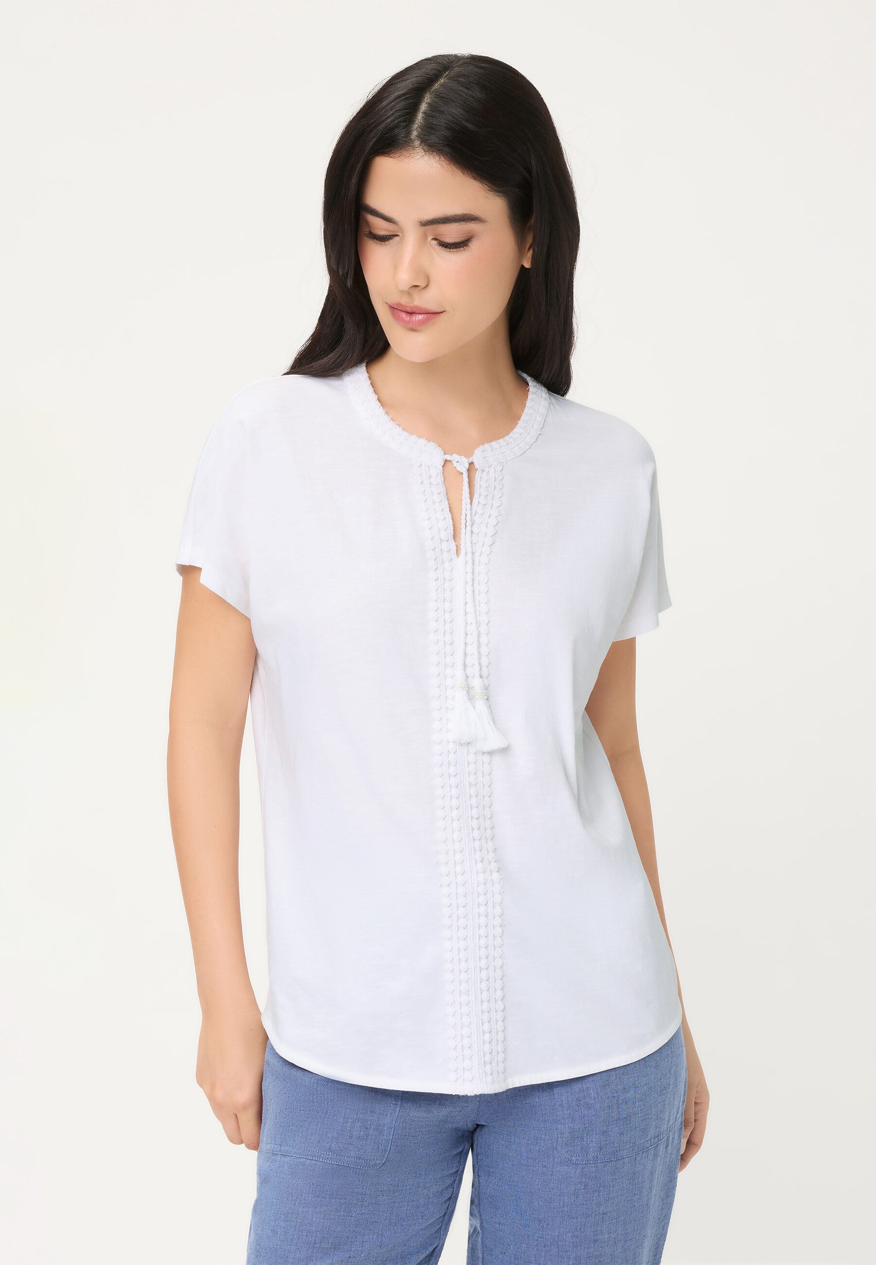 Olsen Tunikashirt Shirt mit Placement-Dessin und Tunikaausschnitt