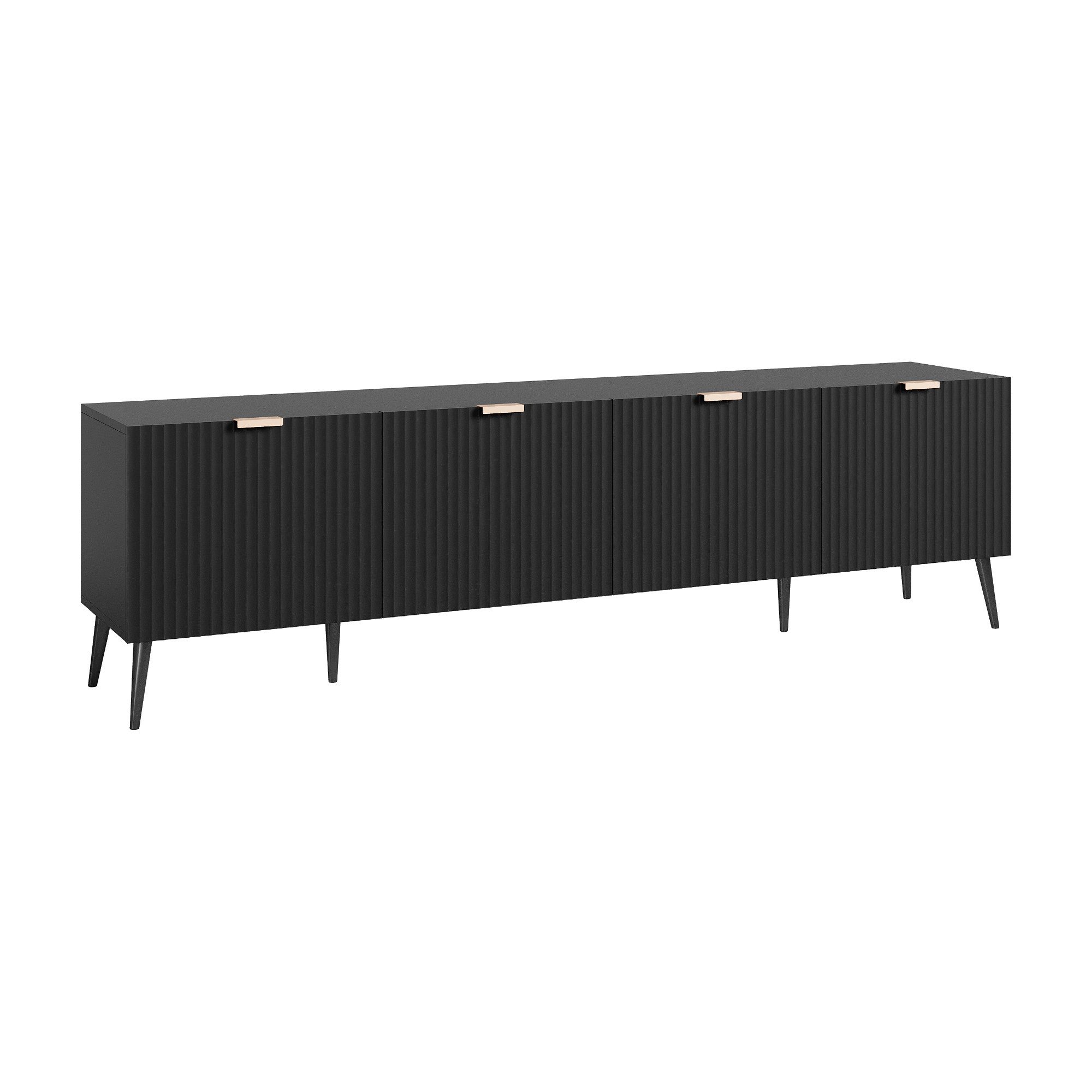 en.casa TV-Schrank »Nand« mit 4 Türen geriffelt 180 x 35 x 51 cm Schwarz