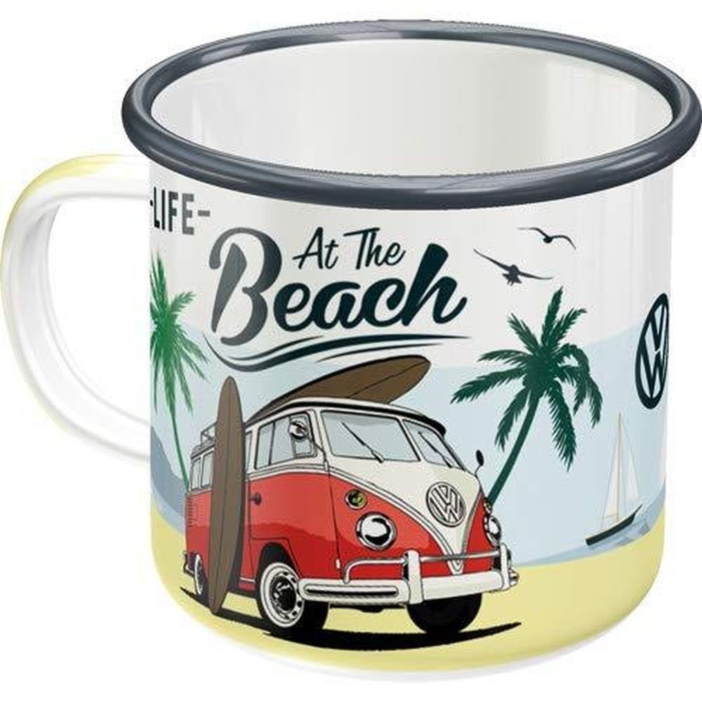 Beach - Volkswagen Bulli Emaille-Becher Nostalgic-Art - VW - Tasse