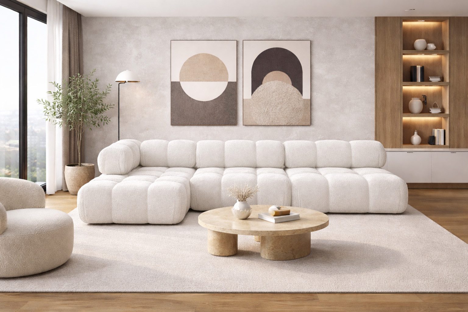 Kaiser Möbel Ecksofa L-form, Wohnlandschaft für Wohnzimmer, Bouclé-Stoff Abriamo, Selia, Ecksofa, Modernes L-Design,Weiche, abgerundete Formen,Trendiger Bouclé-Stoff
