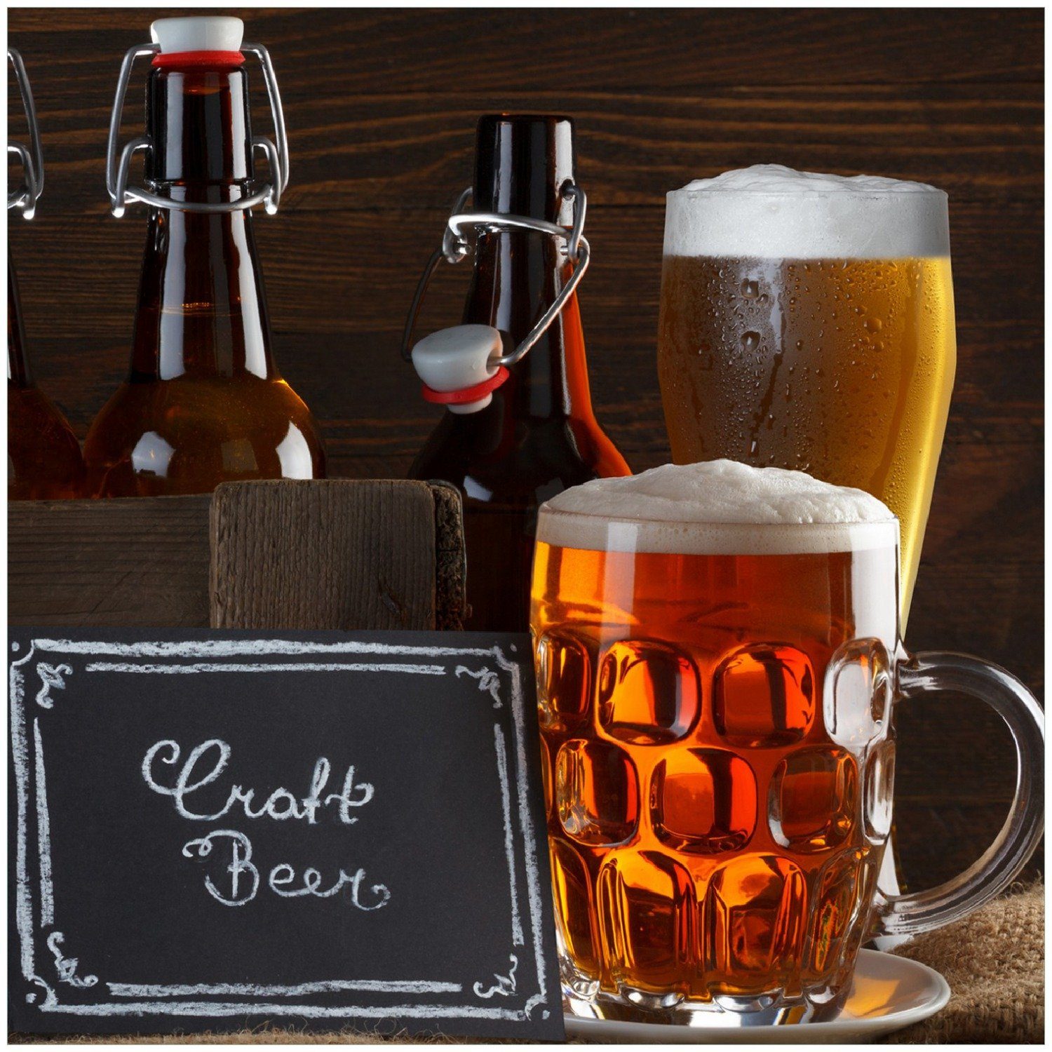 - Schild Biervarianten Memoboard Glas Craft Wallario Flaschenbier Beer im Pils