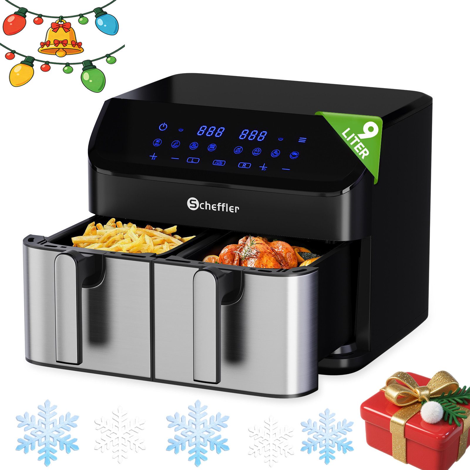 Scheffler Heißluftfritteuse, 2000,00 W, Doppelkammerh, Dual Cook & Sync Finish, Air Fryers XXL