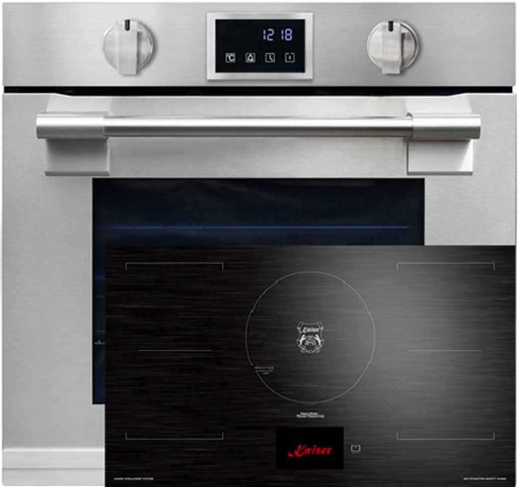 Kaiser Küchengeräte Backofen-Set Herd set Autark XXL Einbau-Backofen 86L, mit Pyrolyse & AirFry, Touchdisplay, Drehknebel, 11 Funktionen mit Induktionskochfeld 90 cm TFT Display, FREE Zone EH 6339+KCT 9140 FI ., mit 1-fach-Teleskopauszug