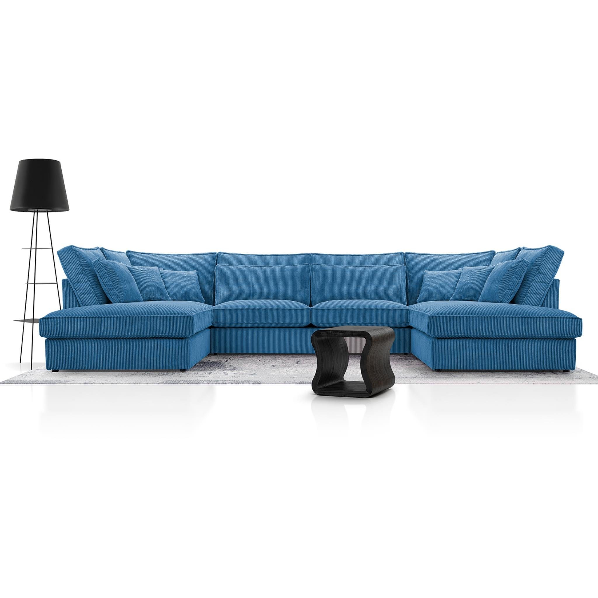aus 75) cm (lincoln Polsterecke 407 Blau große Wohnlandschaft Beautysofa Sofa, modern U-Form U, Corner u-förmige Parma Velours, Ecksofa