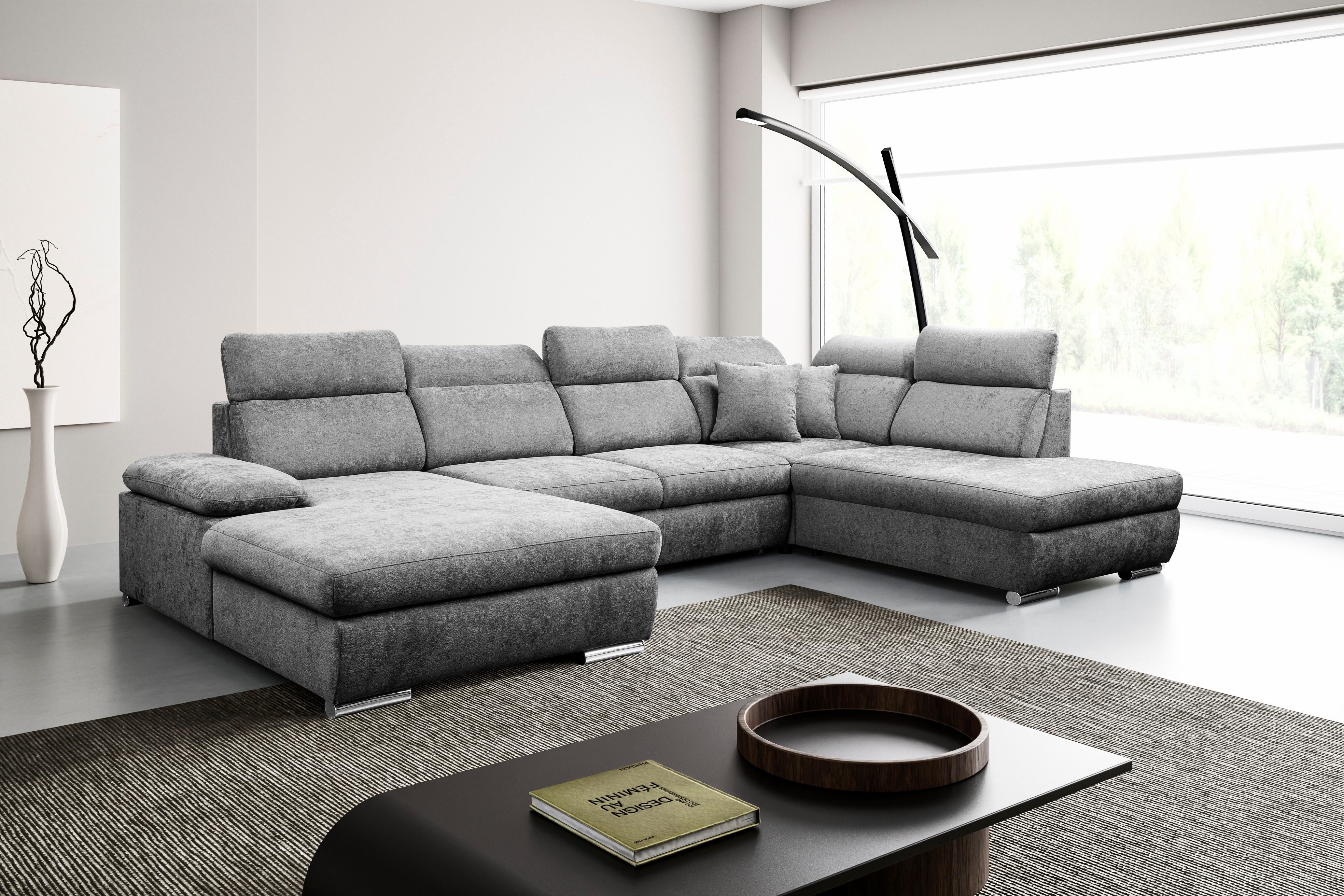WERK2 Wohnlandschaft Cordoba 359 x 232 cm inkl. Bett modern und bequem, Struktur, U-Form, XXL, Schlaffunktion, Bettkasten