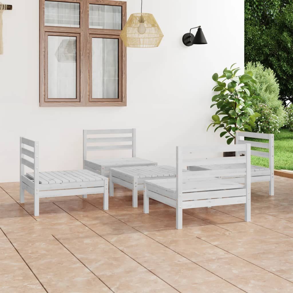 vidaXL Gartenlounge-Set 5-tlg. Garten-Lounge-Set Weiß Kiefer Massivholz, (1-tlg) | Gartenlounge-Sets