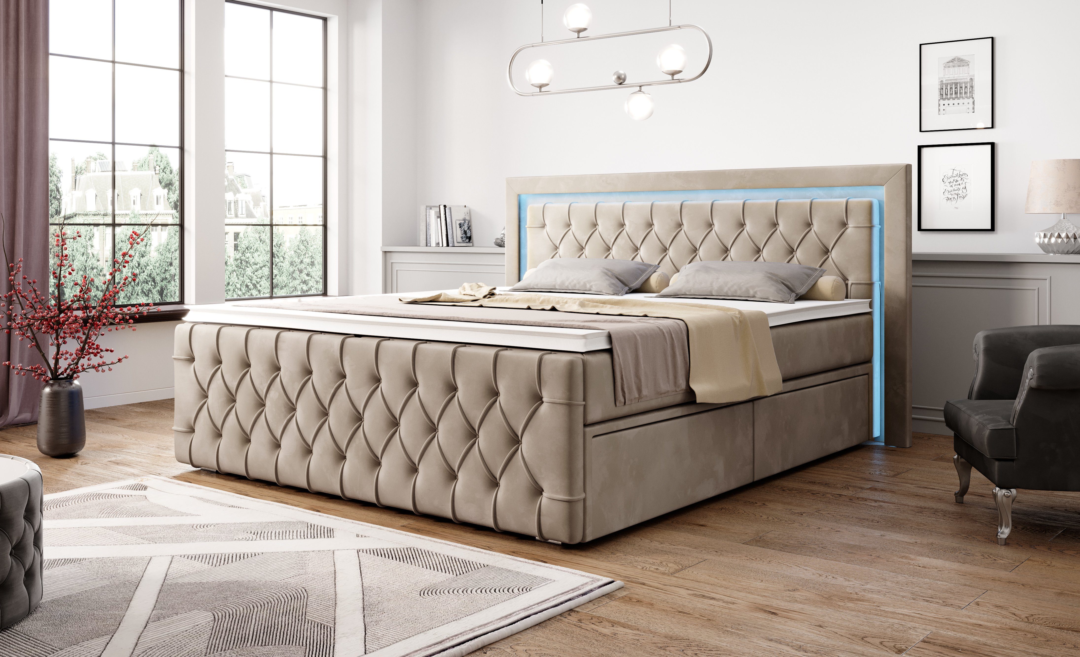 PROMETO Möbel Boxspringbett mit 7-Zonen Taschenfederkernmatratze, Bettkaste günstig online kaufen