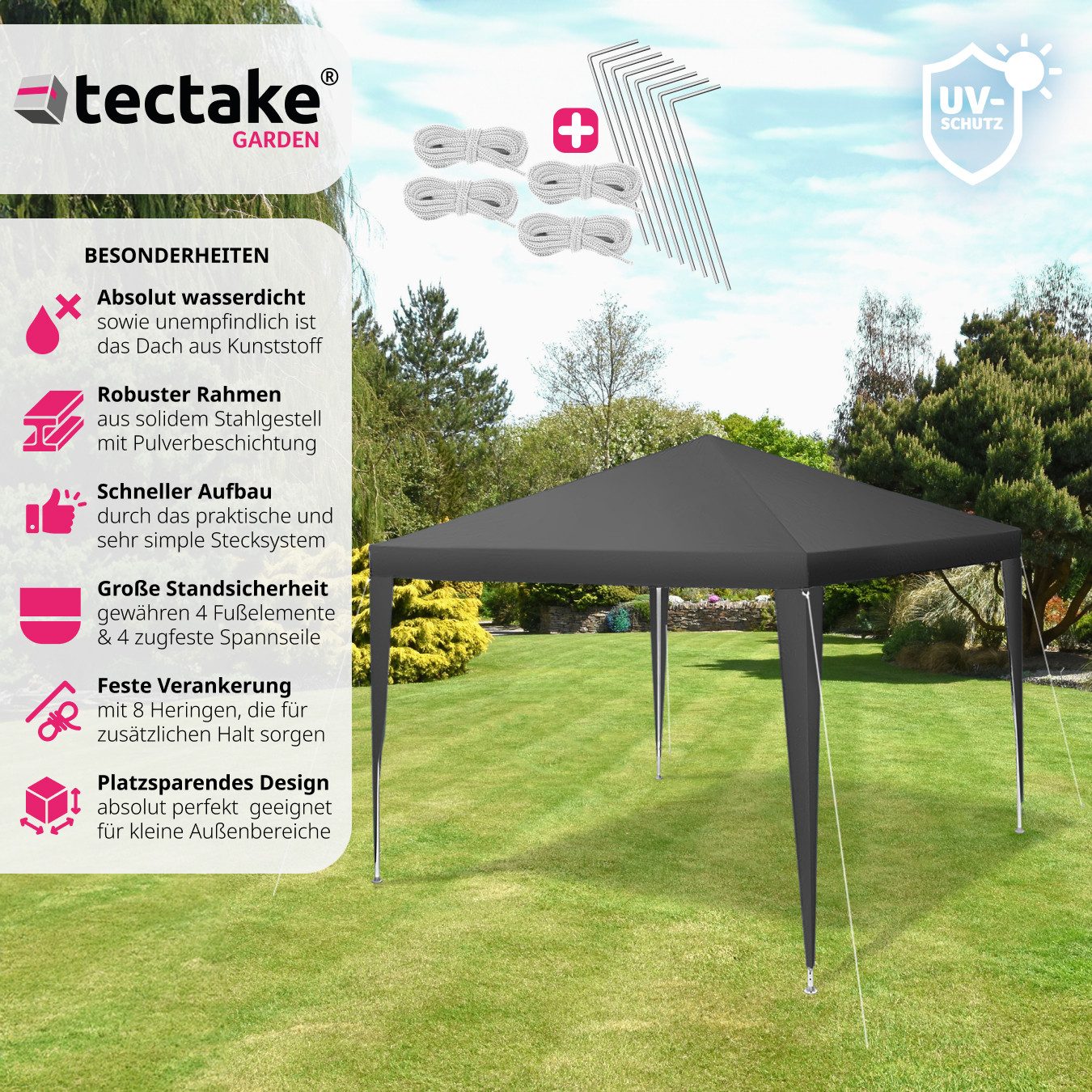 tectake Pavillon Terrassenüberdachung Kara 3x3 m, günstig online kaufen
