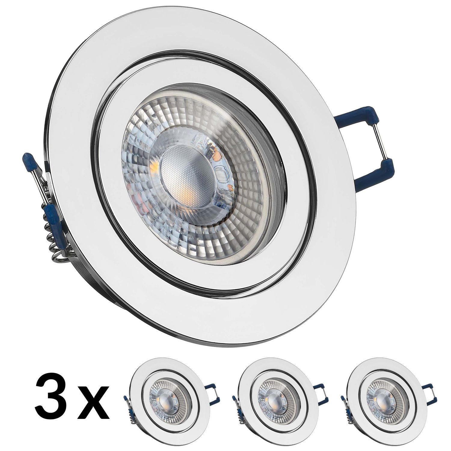 3er LEDANDO Set 3W RGB vo chrom Einbaustrahler LED in LED flach Einbaustrahler LED extra IP44 mit