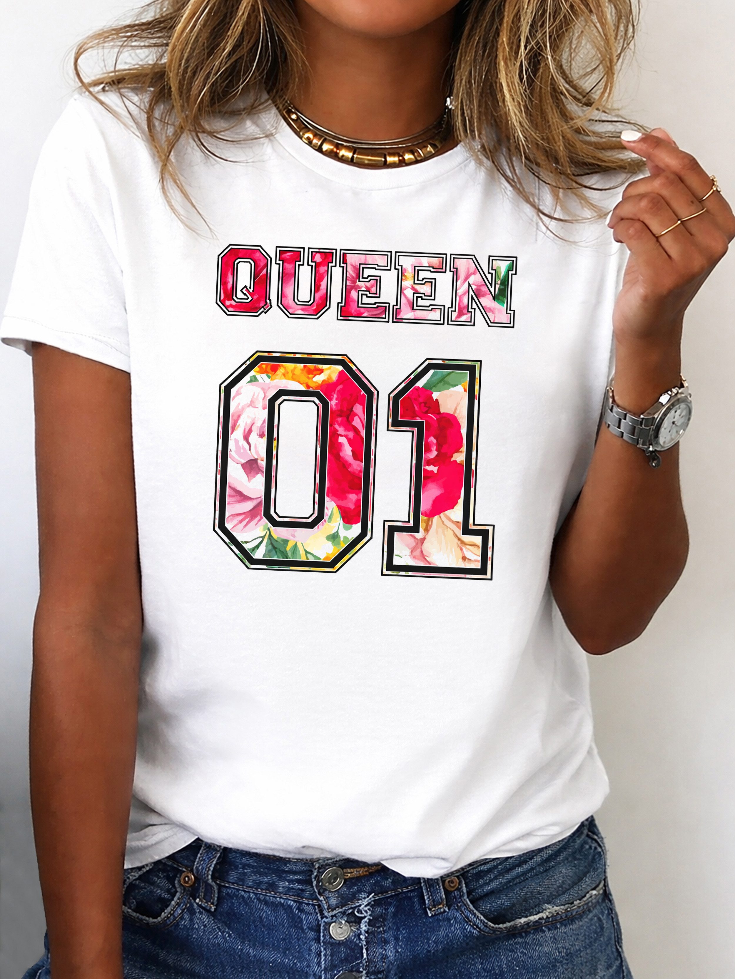 RMK T-Shirt Damen Shirt Rundhals Basic "QUEEN" aus Baumwolle