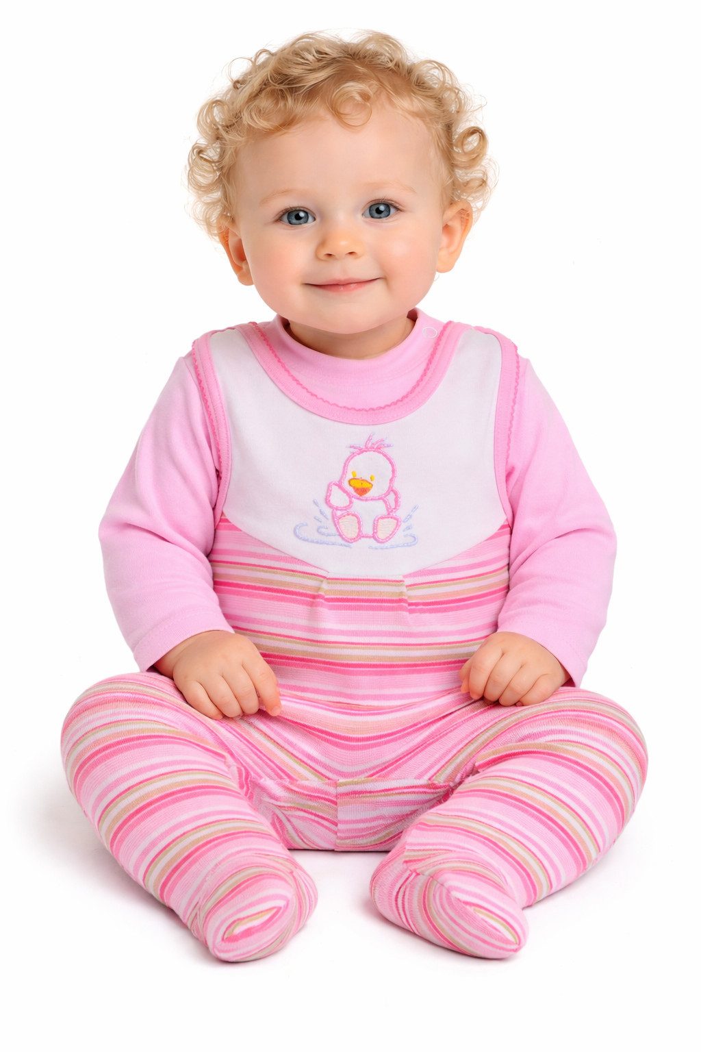 Strampler Baby Anzug Stramplerhose und Langarmshirt gestreift in Rosa