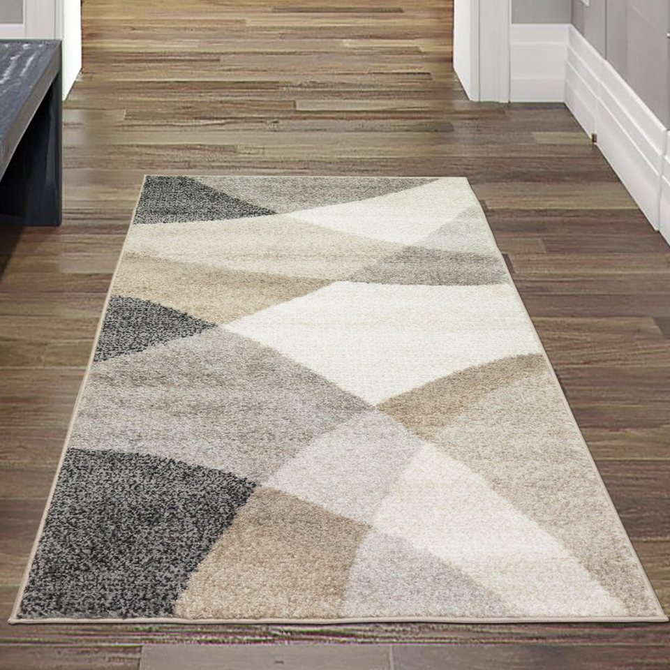 Teppich Moderner Wohnzimmerteppich mit abstraktem Muster grau beige, Teppich-Traum,  rechteckig, Höhe: 9 mm