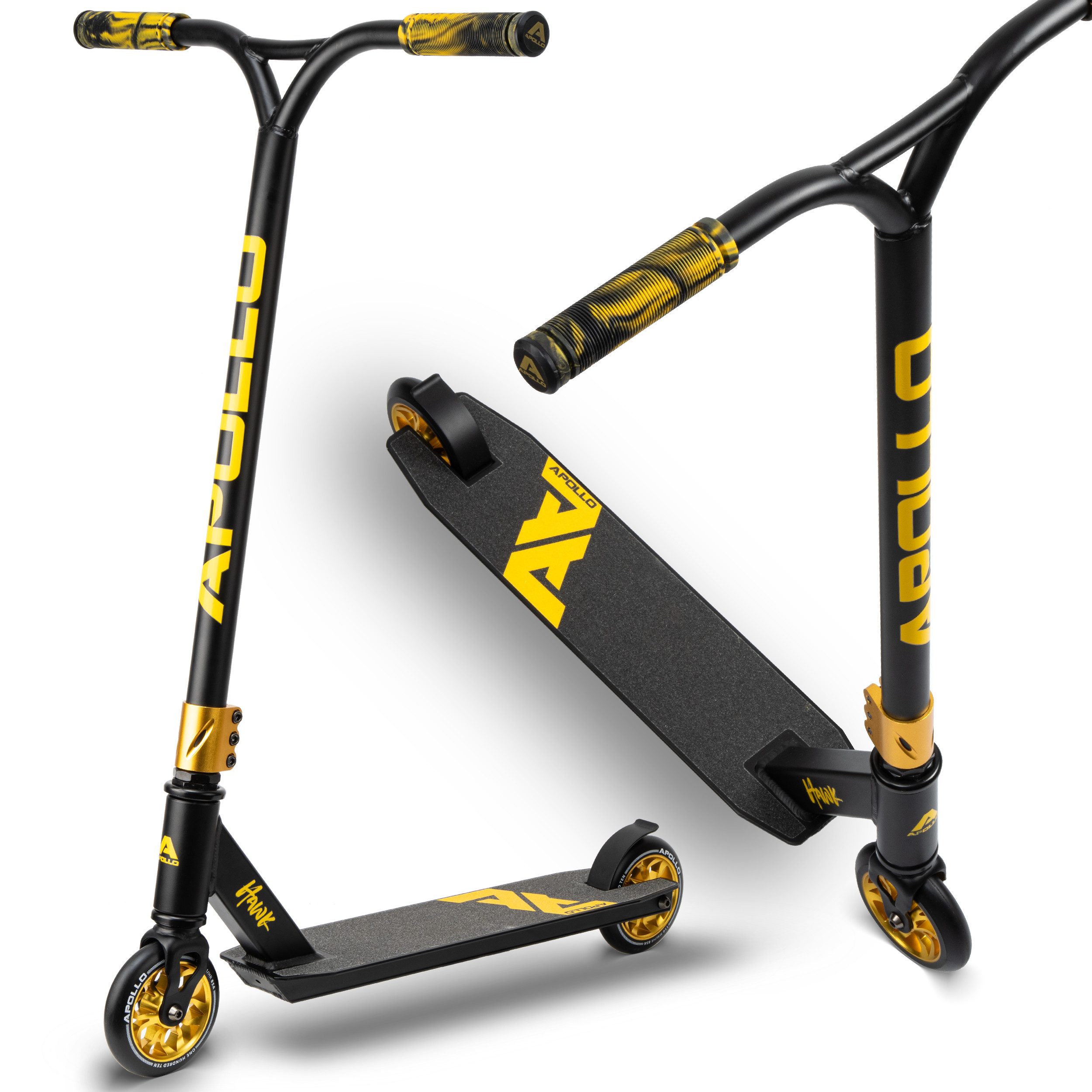 Apollo Stuntscooter Hawk - Scooter für Erwachsene, Jugendliche und Kinder ab 6 Jahren, extra breite Trittfläche & stabiler Lenker