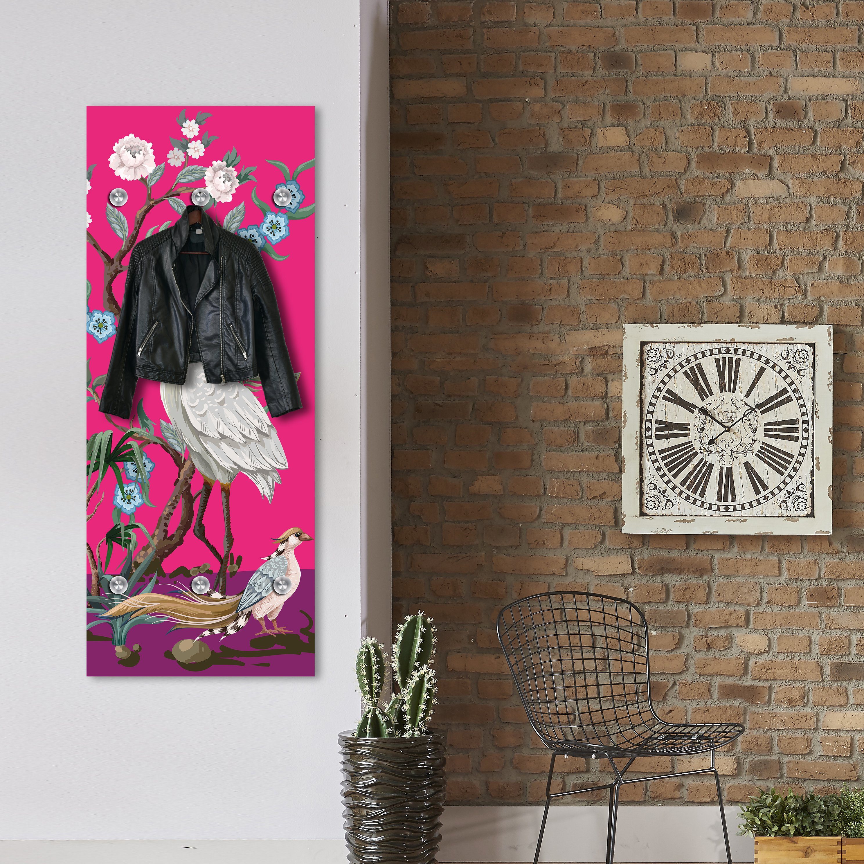 50x120 cm Natur St), Wandgarderobe hochwertigem Garderobe - (1 Pflanzen queence Acrylglas - mit - Storch Edelstahlhaken aus -