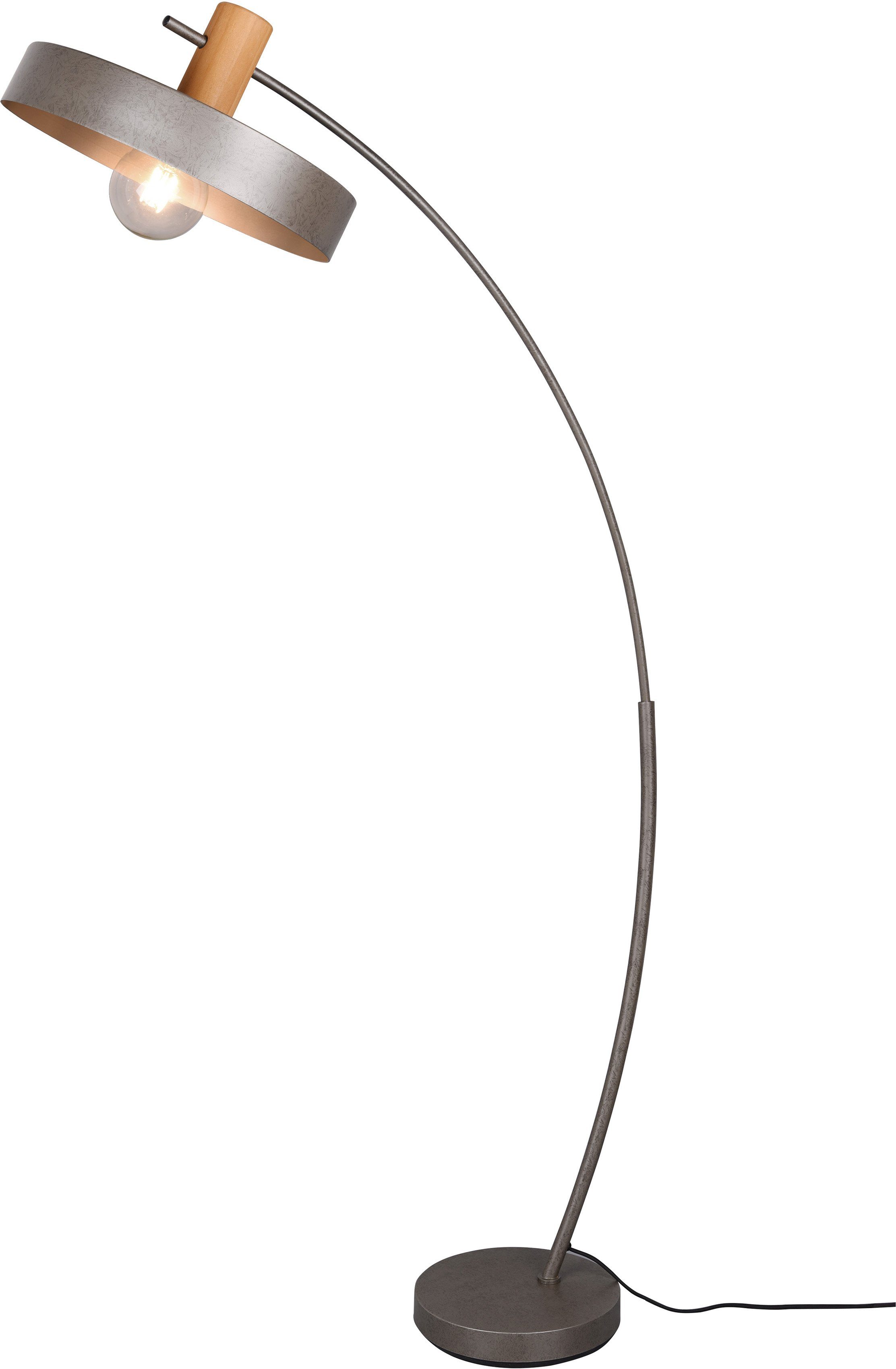 TRIO Leuchten Stehlampe GAYA, ohne Leuchtmittel, Vintage, mit Holz-Deko und  Nickel antik Oberfläche | Standleuchten