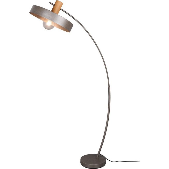 TRIO Leuchten Stehlampe GAYA Stehleuchte mit Fußschalter ohne Leuchtmittel Vintage mit Holz-Deko und Nickel antik Oberfläche