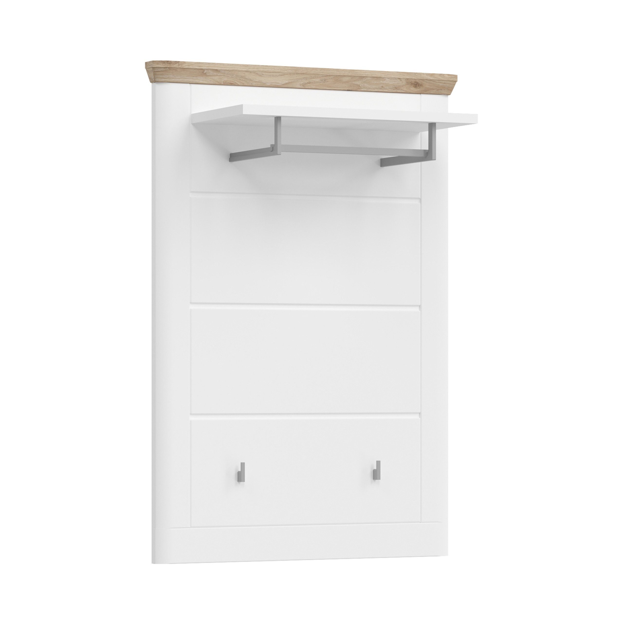 Newroom Garderobenpaneel Weiß 114 cm, Garderobenpaneel Weiß Matt Wandgarderobe Hakenleiste Landhaus Skan...