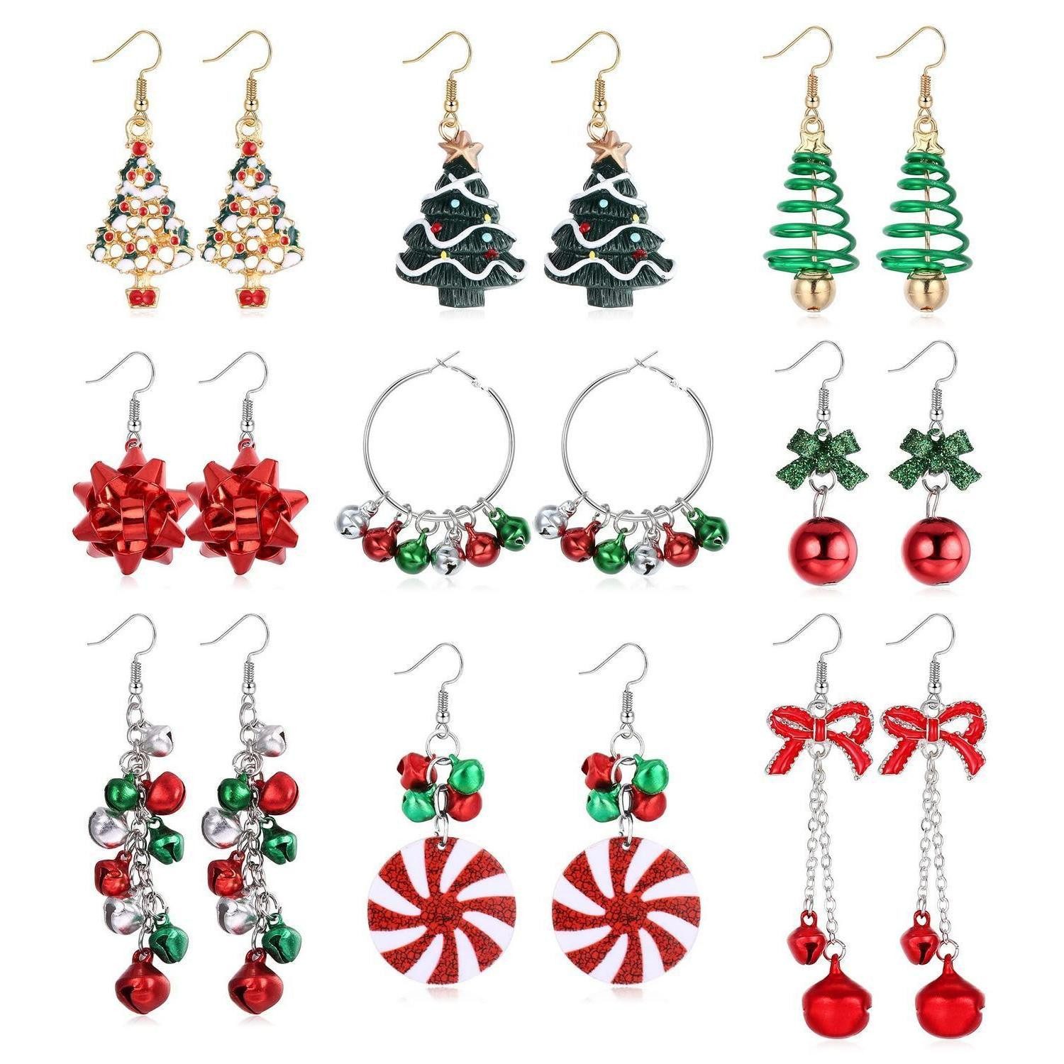 LuxusKollektion Ohrring-Set Ohrringe Weihnachts-Set 9 Paar Tropfen/Stecker