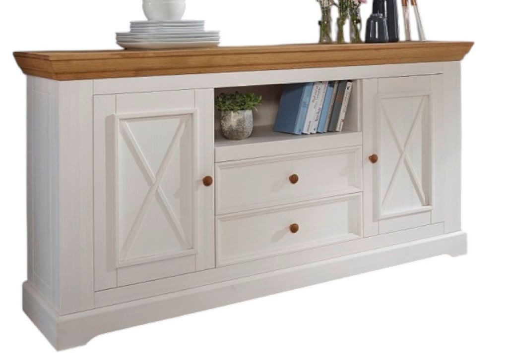 Main Möbel Sideboard 169x88cm "Zürich" Kiefer massiv weiß