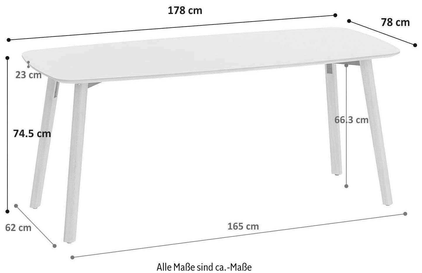 OTTO products Tables, Beschichtung mit Linoleum aus Esstisch natur massiv, schöner Füße pewter/eiche Eiche