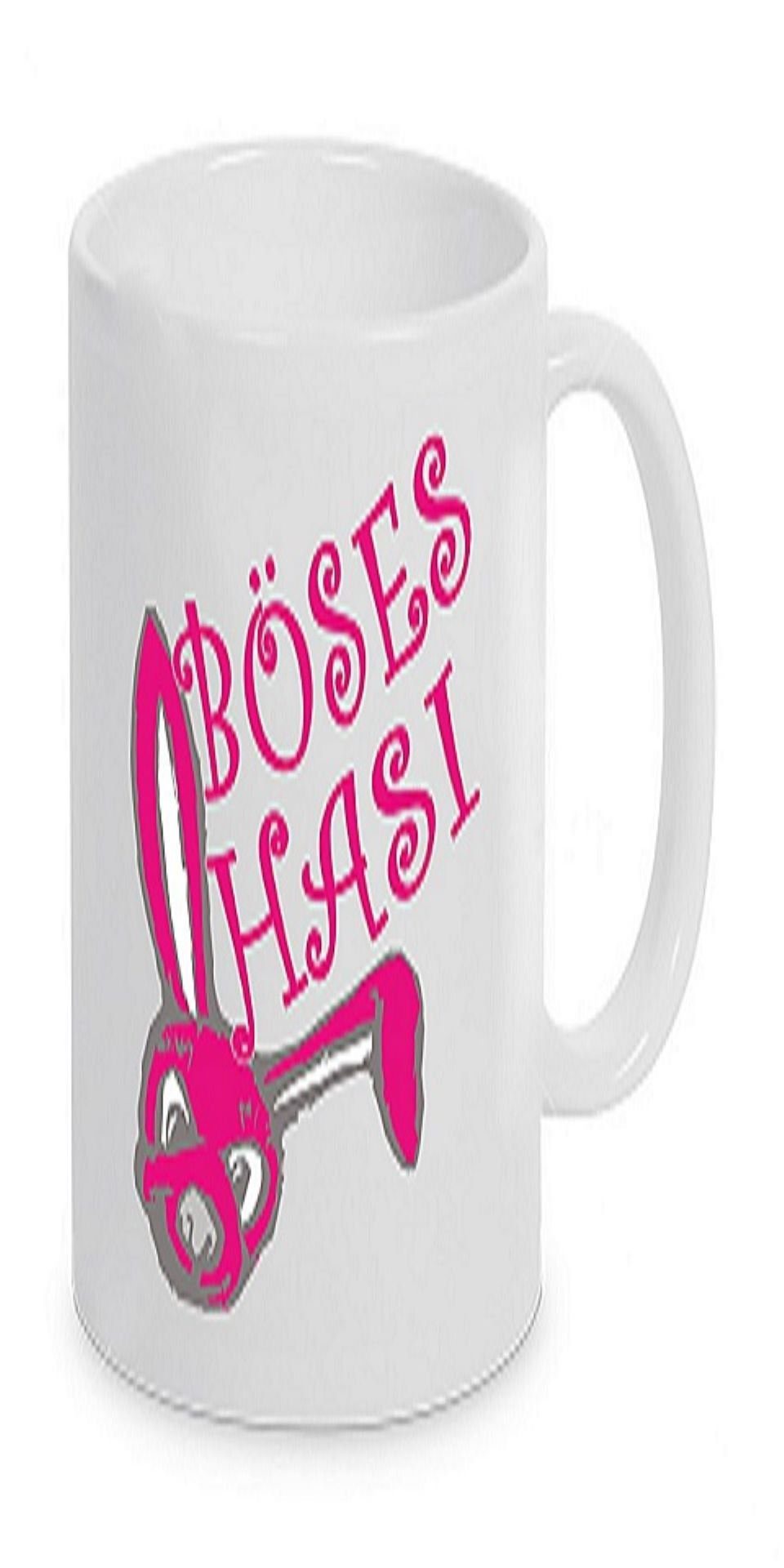 Herzbotschaft Tasse Kaffeebecher mit Motiv Böses Hasi, Keramik, Kaffeetasse spülmaschinenfest und mikrowellengeeignet