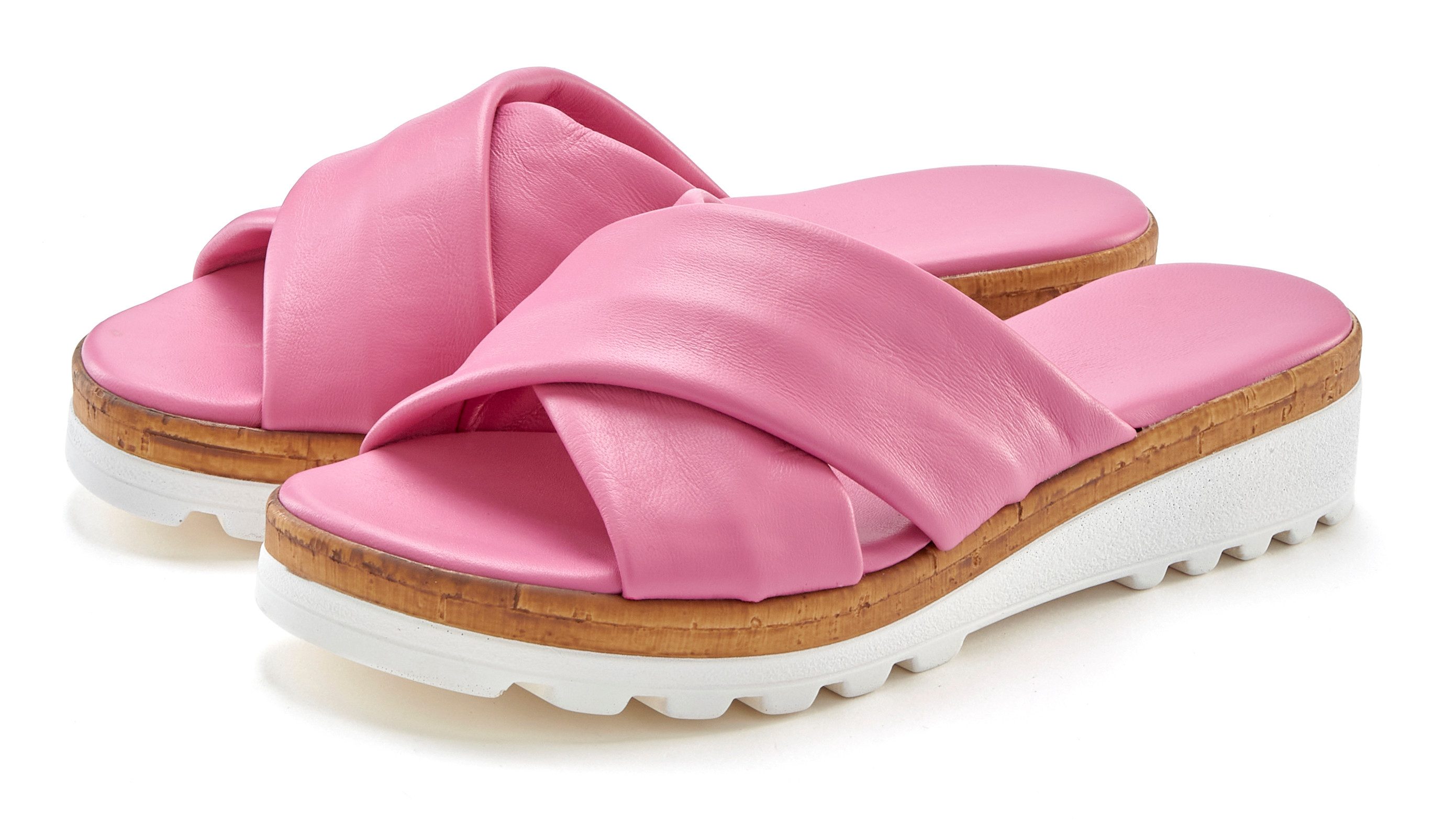 LASCANA Sandale, Sommerschuh, Mule, offener Schuh, NEU aus Leder mit dezentem Keilabsatz