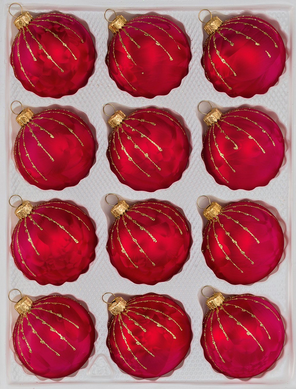 Navidacio Weihnachtsbaumkugel 12 tlg. Glas-Weihnachtskugeln Set in Ice Rot Gold Regen