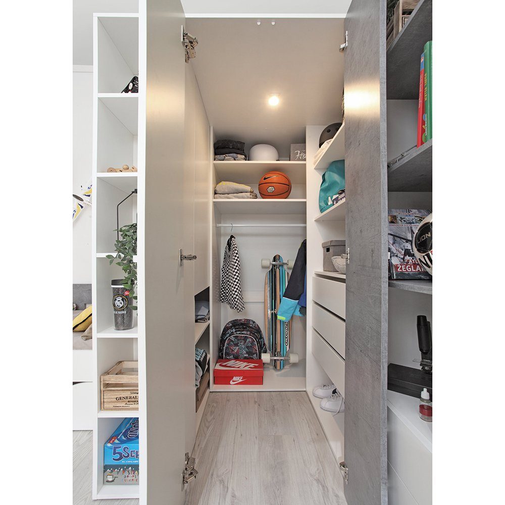 Lomadox Kleiderschrank SEATTLE-133 begehbar, 135x135cm, in Beton/weiß